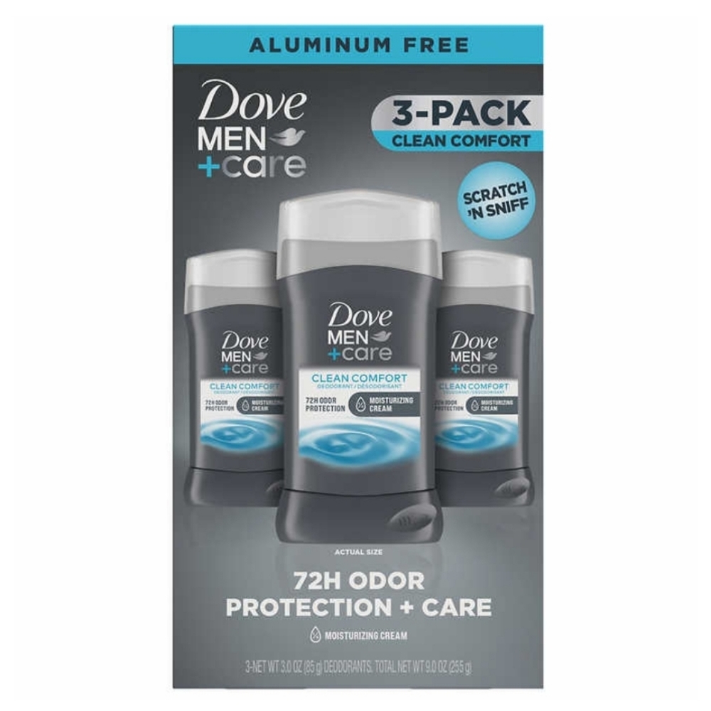Dove Men+Care Aluminum-Free Deodorant; Clean Comfort, 3 oz, 3-pack